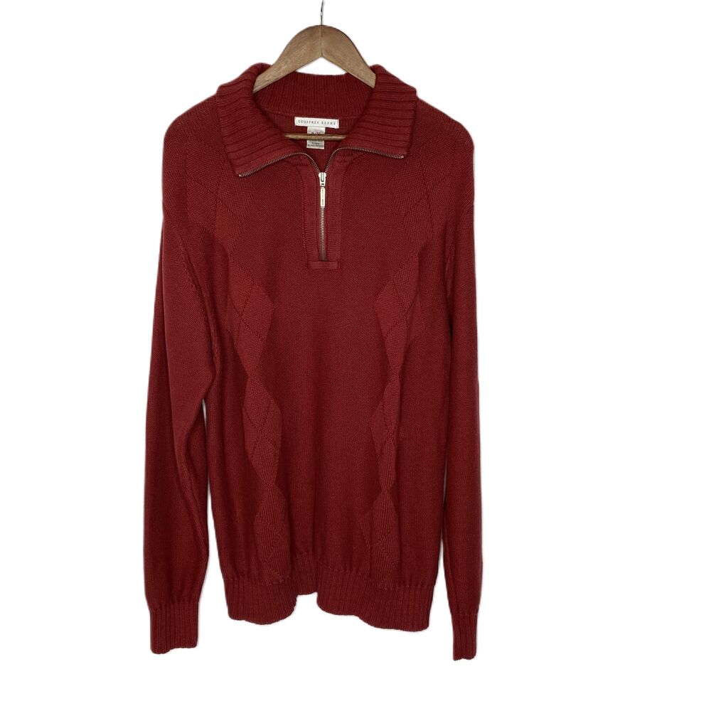 Geoffrey Beene Mens Quarter Zip Diamond‎ Knit Sweater Size XL Maroon Academia